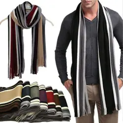 Cashmere Men Striped Scarf Fashion Thick Tassel Stole Neck Wrap Neck Warm Soft Winter Long Shawl