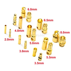 10Pairs 2mm 3.5mm 4mm 5mm 5.5mm 6mm 6.5mm 8mm Gold Bullet Banana Connector Gold-plated Bullet Plug for FPV RC Drone ESC Motor