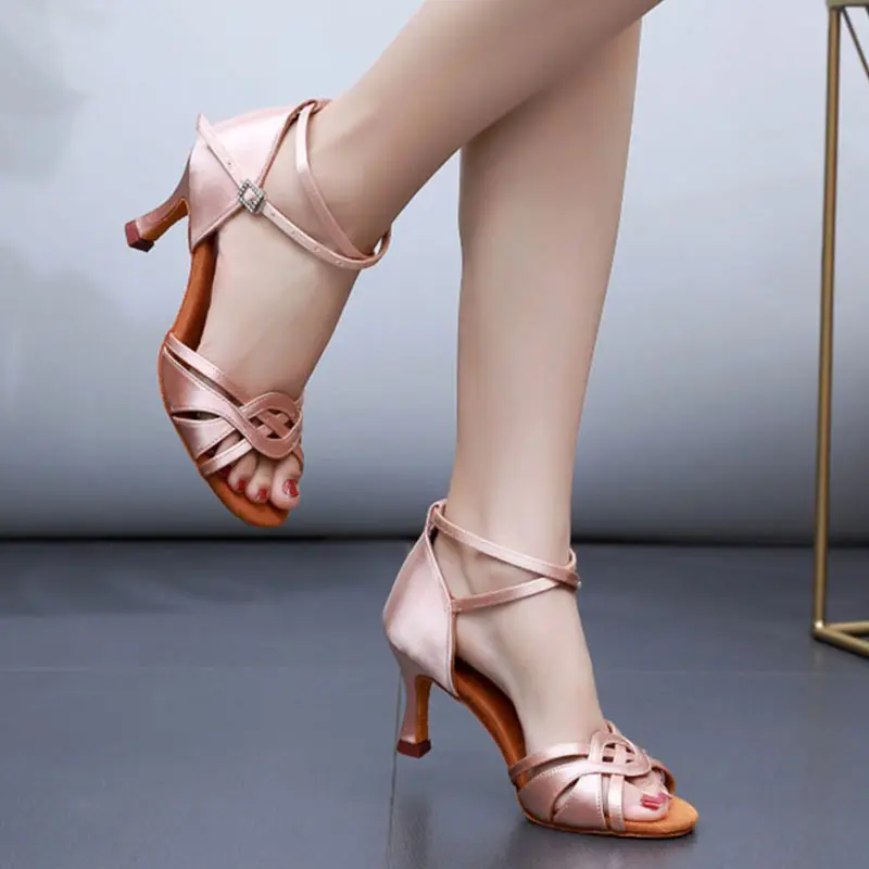 New Latin Shoes Tango Salsa Ballroom Party Women's High Heels Silk Dancing Shoes Leather Gold Girls Wedding Shoe Jazz Sneakers