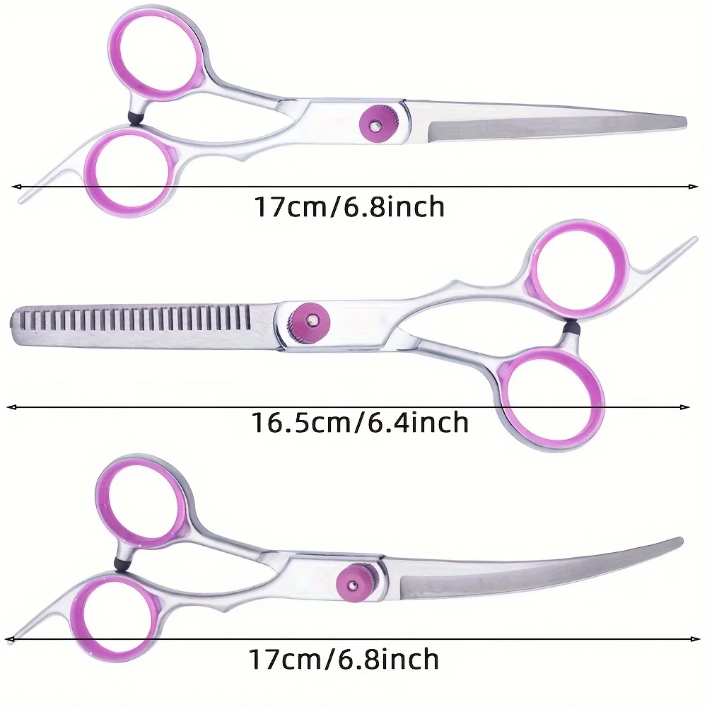 5-teiliges Professionelles Hundepflege-Scherenset aus Edelstahl Gebogene Effilierscheren mit Kamm und Etui für Tierhaarschnitt – Detail 3