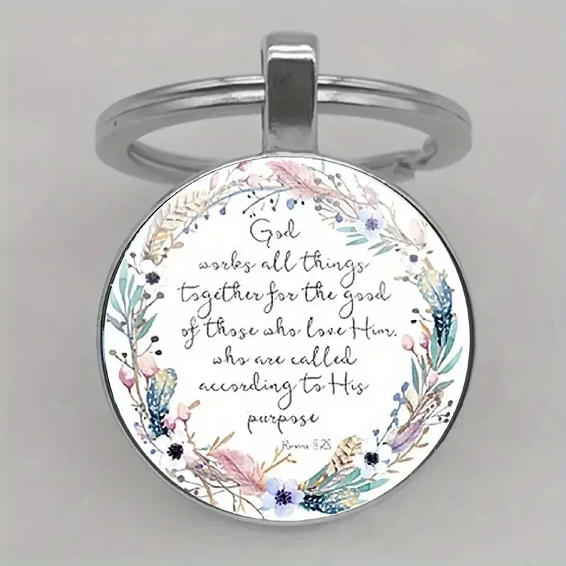 

2PCset European New Bible Quotes Time Gem Keychain New Key Jewelry Pendant