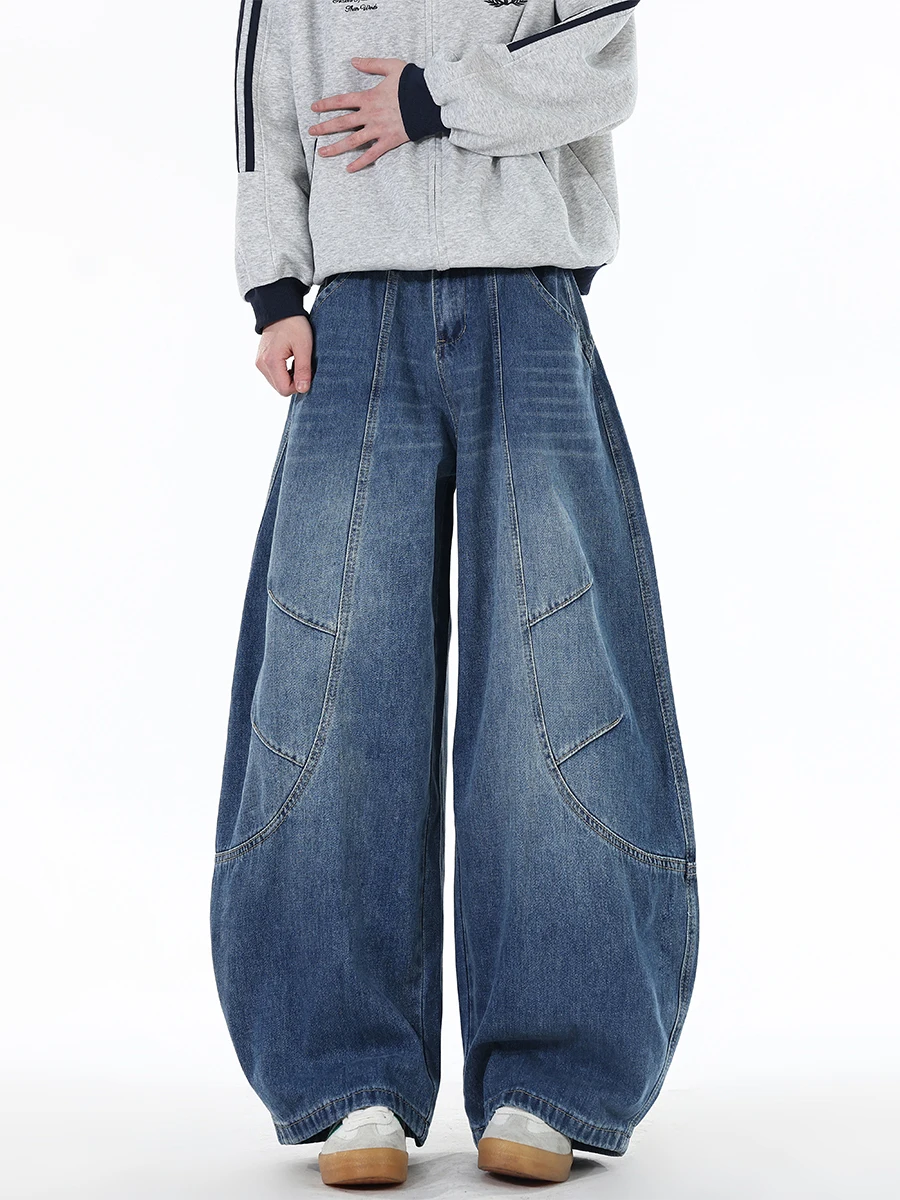 

American Sle Men Women Straight Leg Jeans Spring Autumn Heavy Du Bent Knife Decosition Wide Leg Pants Casual Leisure