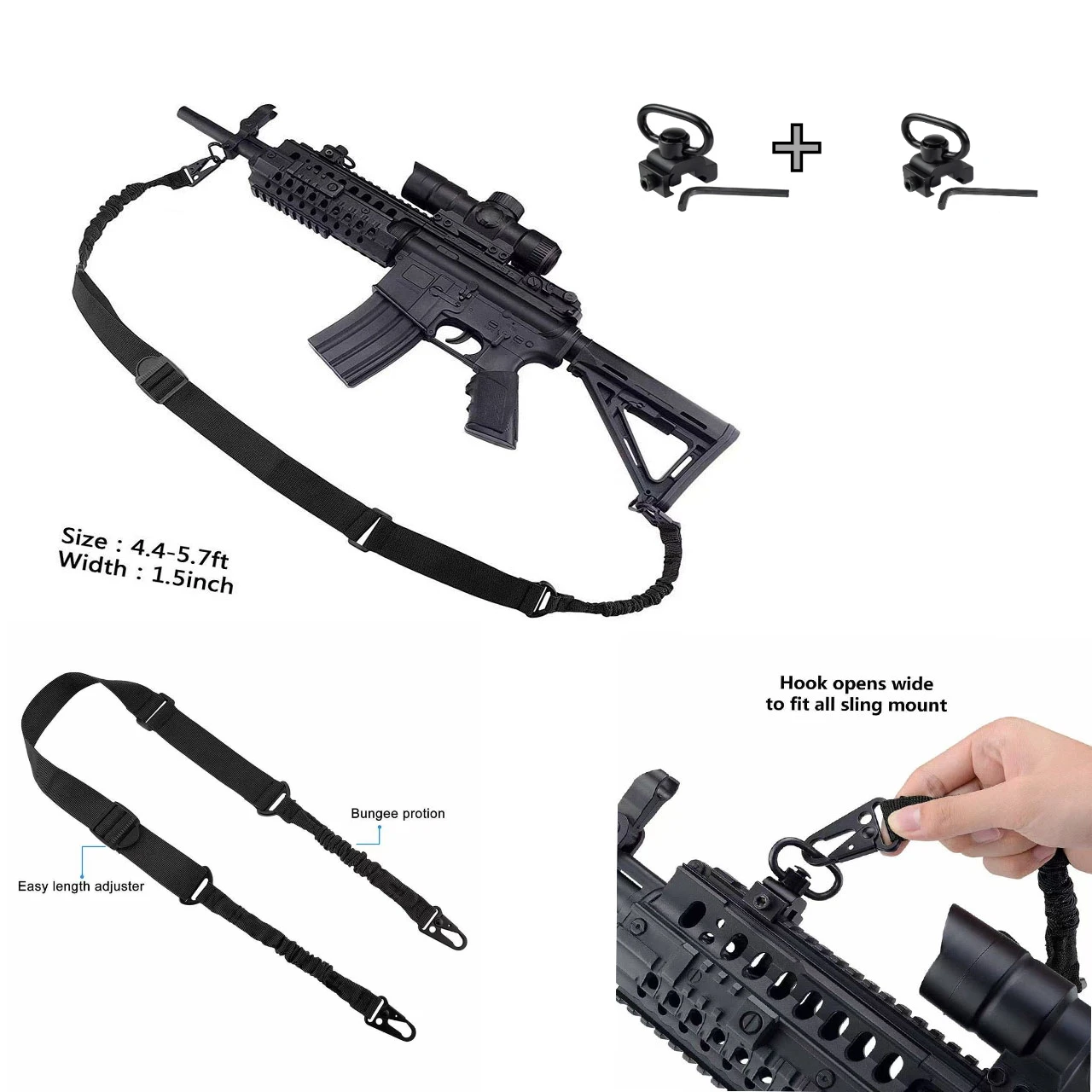 

Tactical Rifle Sling with 2 QD Swivels - Quick Detach Nylon Strap for Airsoft & Picatinny Rail