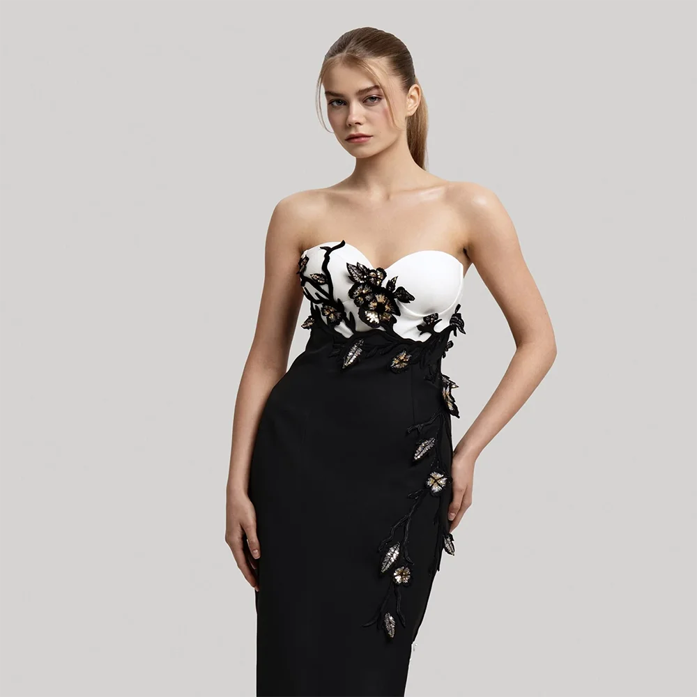 Vestidos de noche elegantes, escote en forma de corazón, sin mangas, flores, vestidos de noche rectos, hasta el suelo, vestidos de graduación, vestido personalizado