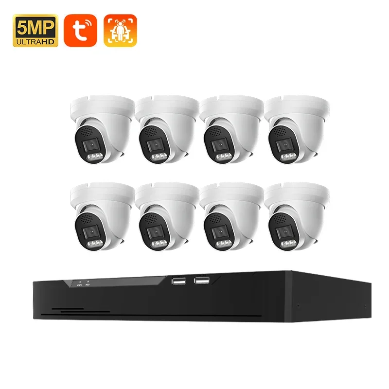 2026 Veezoom 5MP 8-Channel Full-Color H.265 PoE CCTV NVR Camera System with Motion Detection and Two-Way Audio Network PoE Camer