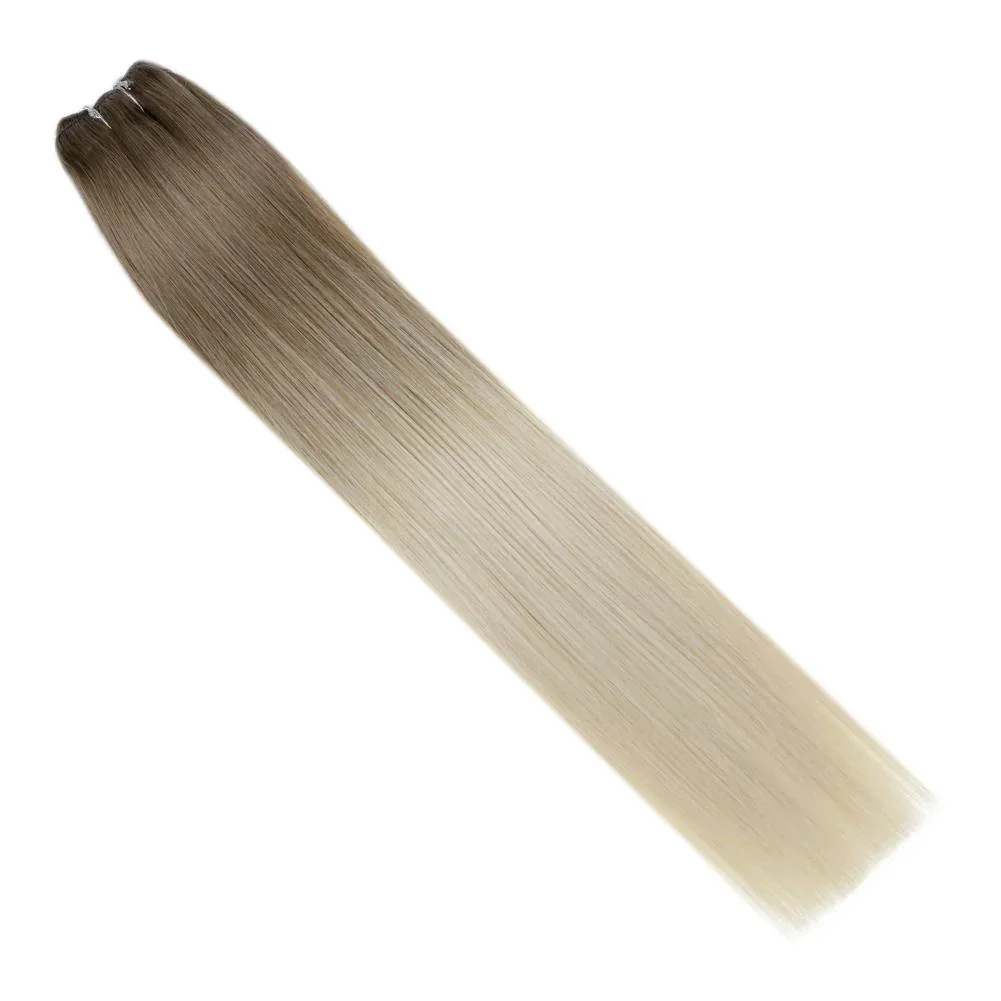 LaaVoo Weft Hair Extensions Sew in Hair For Women 24inch 100G 100% Remy Real Nntural Brazilian Human Hair Weaving Blonde Weft