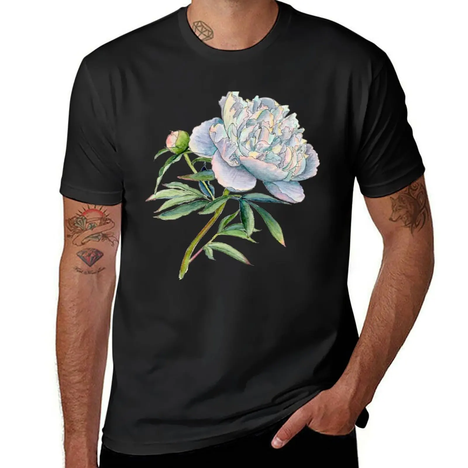 Peony in watercolor and ink by farrahdelle T-Shirt summer tops vintage aesthetic clothes men clothes