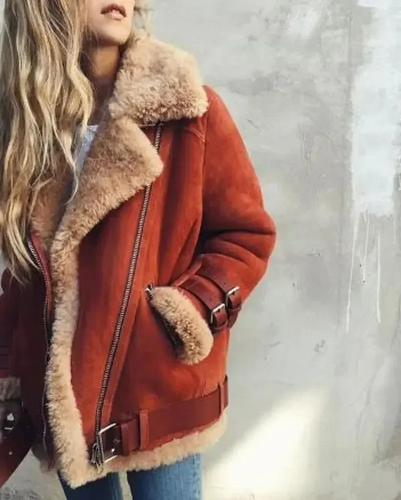 Veste décontractée en laine d\'agneau pour femme, nouvelle collection automne hiver 2022, Style moto