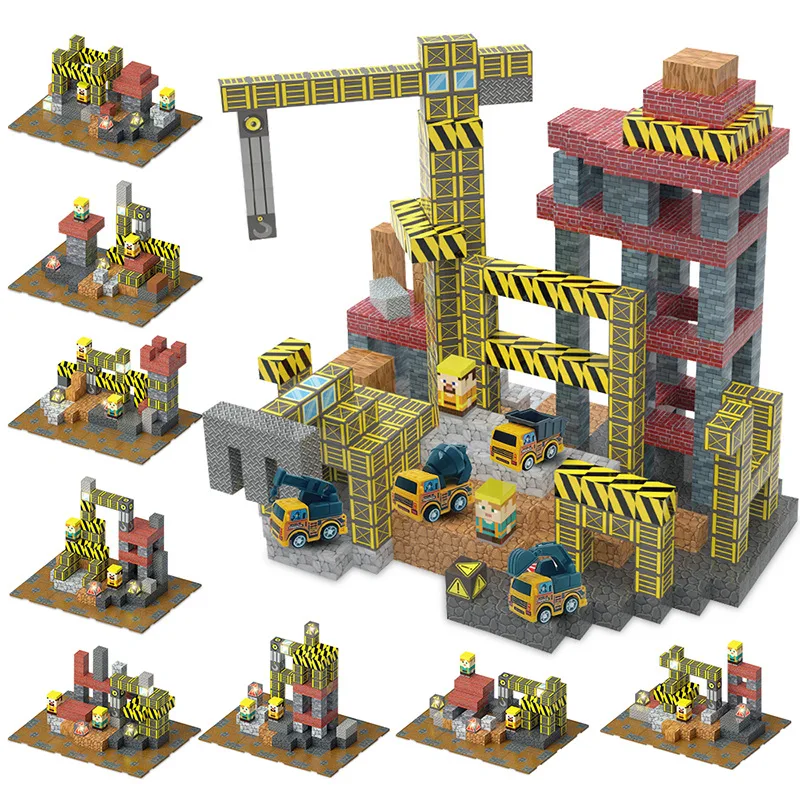 ชุดบล็อกแม่เหล็ก ของเล่นเด็ก ชุดก่อสร้าง ฉากก่อสร้าง สำหรับเด็กชาย เด็กหญิง STEM Montessori ของเล่นเสริมพัฒนาการ ลูกบาศก์สัมผัส ของขวัญ