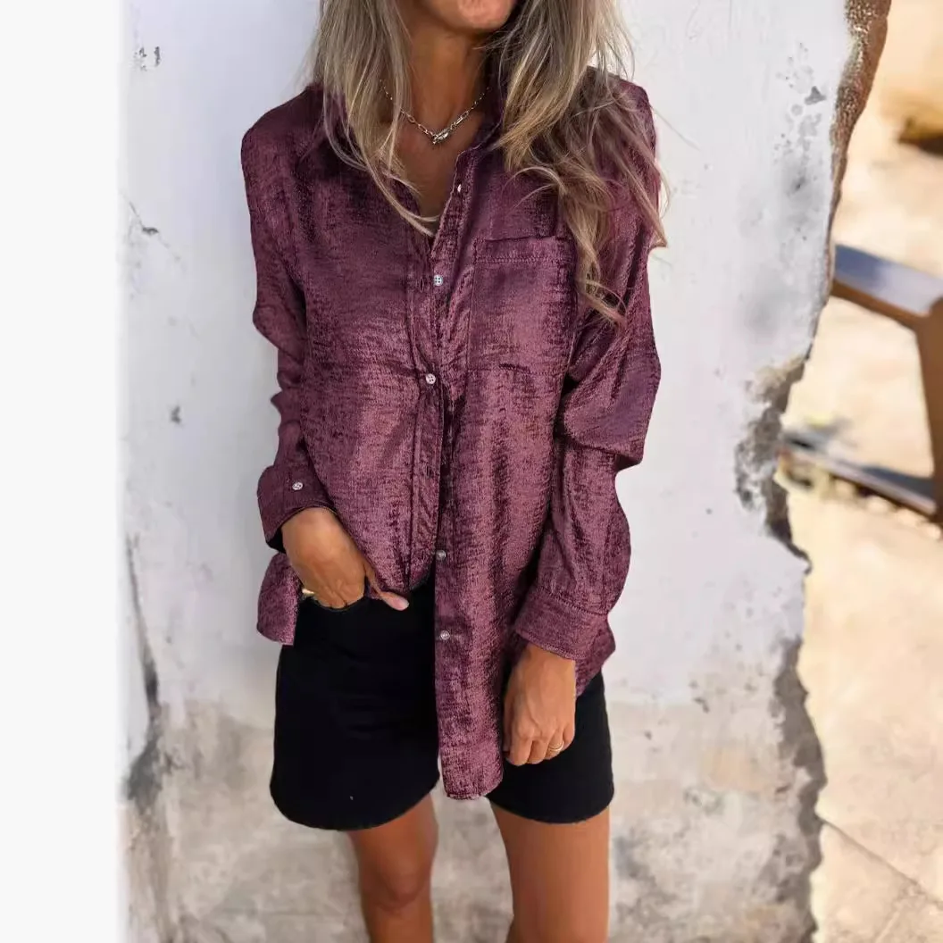 Trend Popularity 2024 Spring New Women Casual Velvety Leather Long Sleeved Comfortable Multicolor Fashion Lapel Collar Shirt