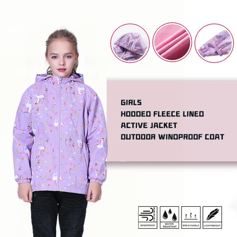 Semywange Girls Polar Fleece Waterproof Jacket Spring Autumn Children Rain Coats Sport Casual Kids Jackets Double-deck Windproof