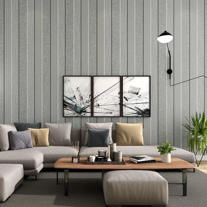 

Modern Grey Vertical Stripes Wallpaper TV Room Living Room Paper Wall Decor Simple Simple Striped Wall paper 3D Embossing