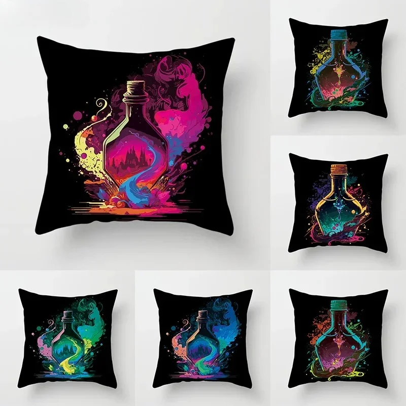 Fashion magic bottle Double-sided Printed pillow cover Short plush Suitable living rooms bedrooms sofas throw cushion cover