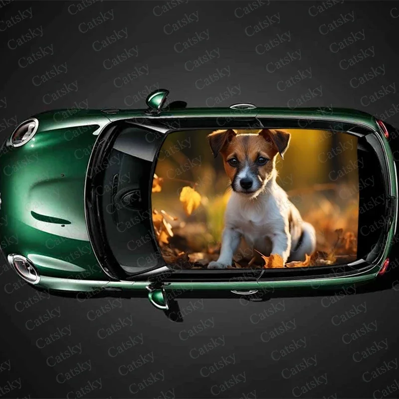 Jack Russell Terrier Pet Dog Car Roof Sticker Wrap Racing SUV Accessories Packaging Painted PVC Custom Car Graphic Decal