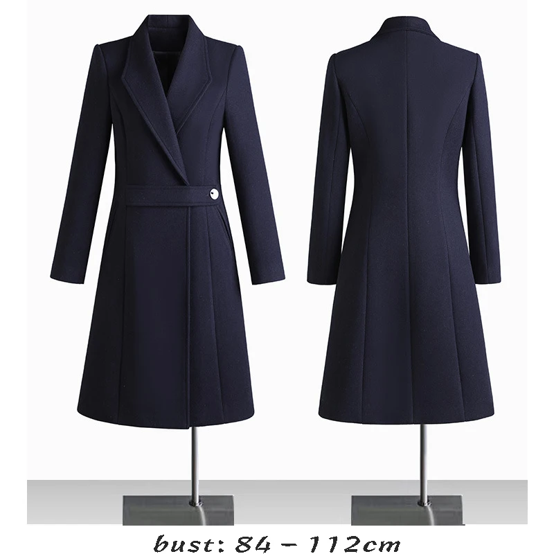 

High quality wool blend long trench coat for women big size single breasted new winter 2024 elegant clothes - black grey blue