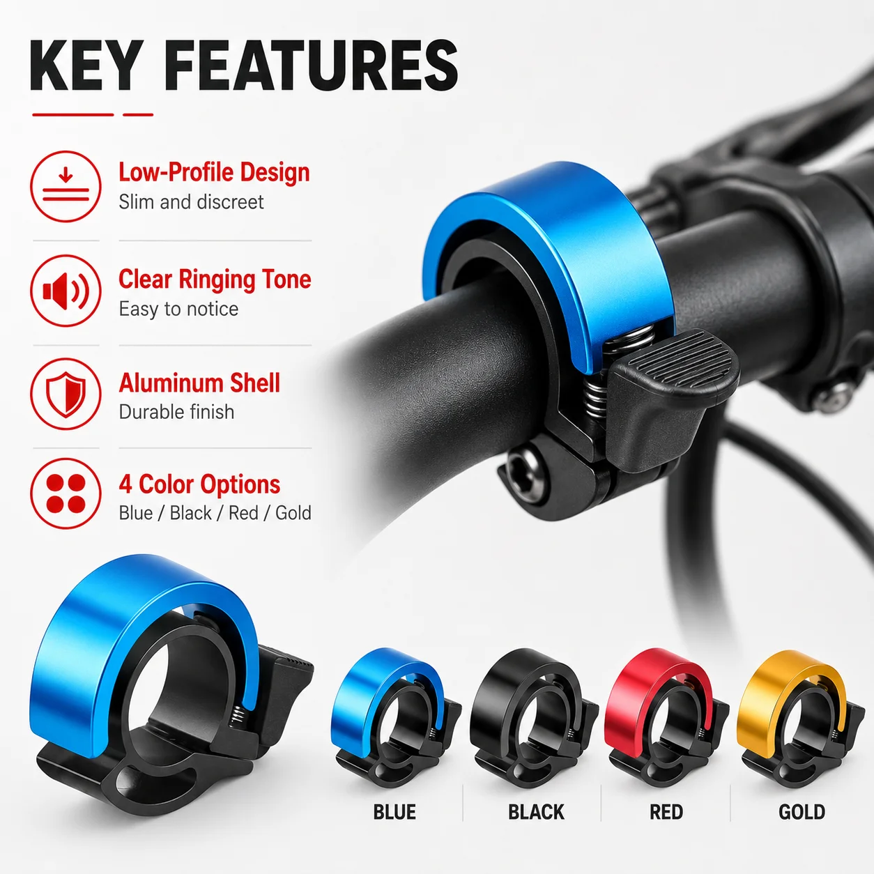 PINMOAP 1PC Hidden Bike Bell Compact Bicycle Safety Bell Sleek Handlebar Mount Loud Clear Sound For Road City Bike Scooter Ridin