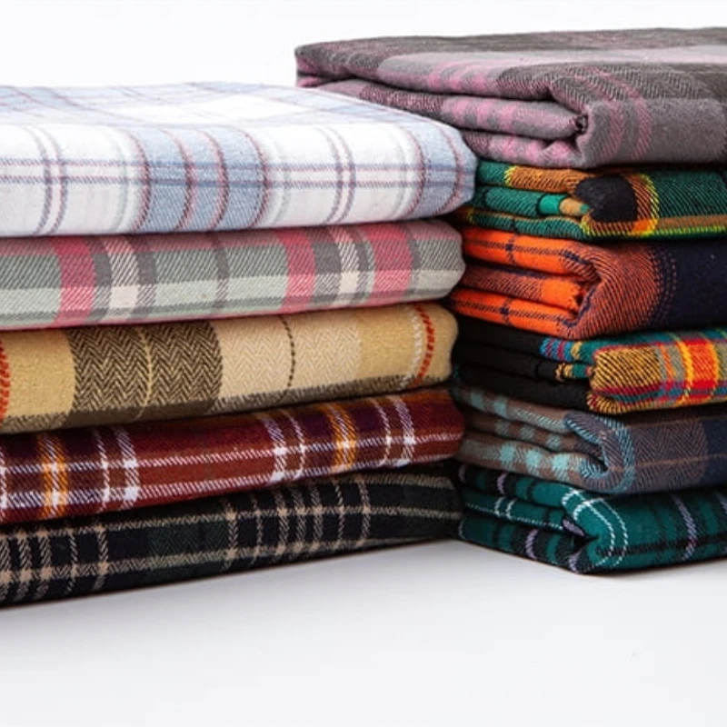 Pure Cotton Material Plaid Cloth Brushed Shirt Clothing Diy Handmade Clothing Fabric Wholesale Apparent Sewing Per Meters