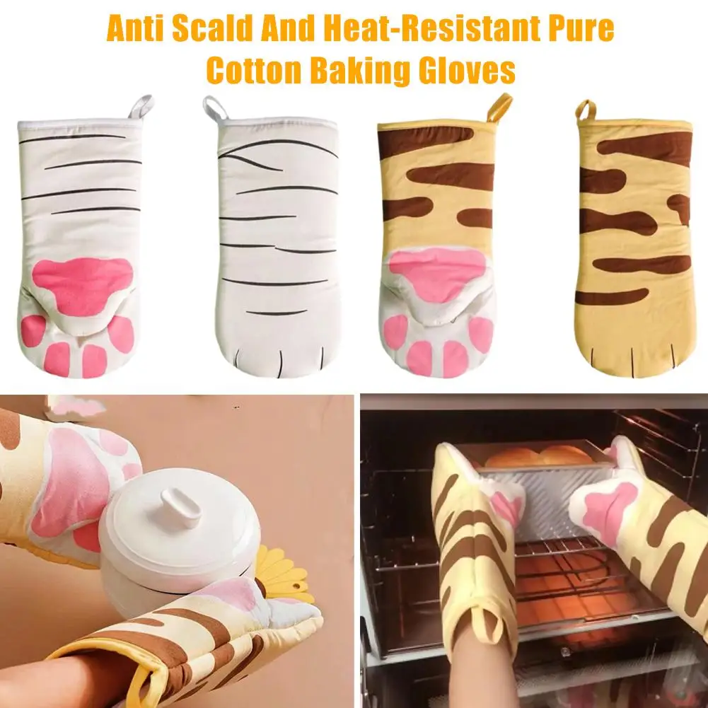 1 Pair Cat paw insulated gloves Cute Cat Claw Oven Gloves Microwave oven heat-resistant baking gloves Kitchen supplies