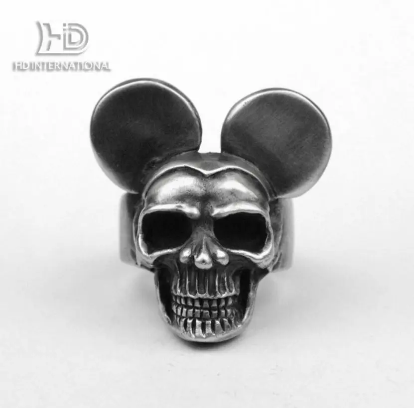 925 silver Mickey skull ring big ear Skull ring Unique Mickey, dark Mickey skeleton Brass craftsmen make jewelry