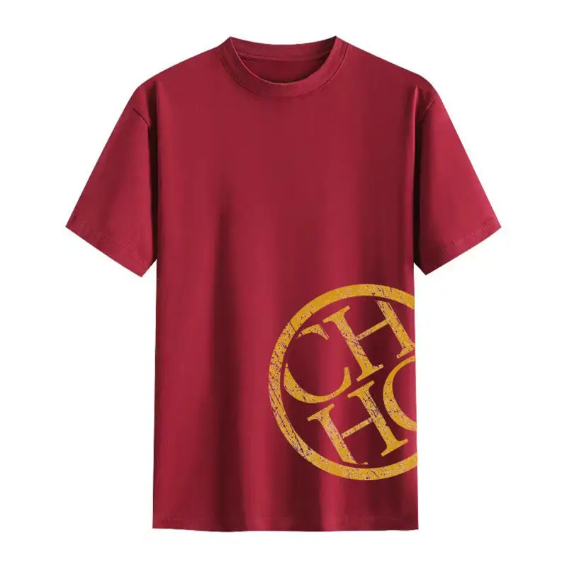 CH ヴィンテージ サークル プリント コットン Tシャツ ブラック ホワイト カラー選択 ルーズフィット ラウンドネック ユニセックス レトロ スタイル トップ