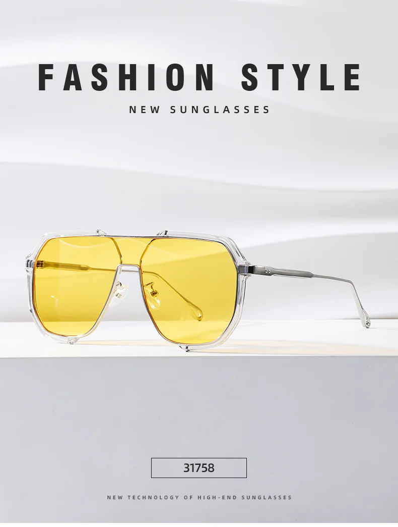 Modische Doppelstrahl-Sonnenbrille mit großem Rahmen, polygonale Sonnenbrille, modische Sonnenbrille im konkaven Stil 31758 – Detail 1