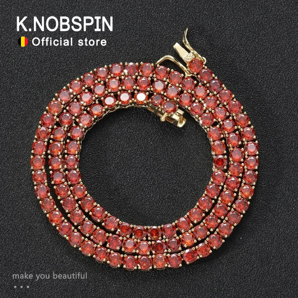 

KNOBSPIN Red Moissanite Tennis Bracelets Necklace for Women Man Lab-Grown Diamond 925 Sterling Silver Plated 18k Luxury Bracelet