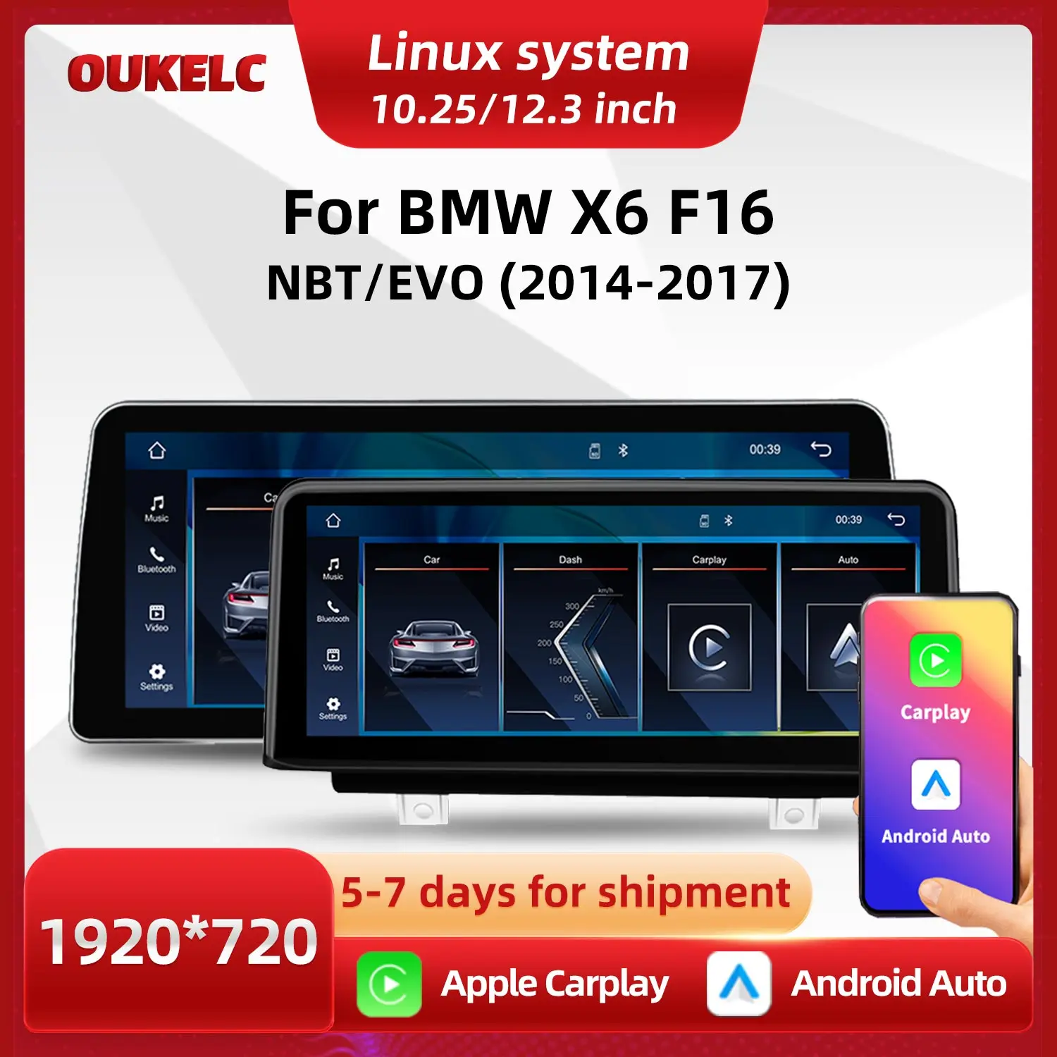 

10.25/12.3'' Linux-монитор с беспроводным CarPlay и Android Auto для BMW X6 F16 NBT, мультимедийный проигрыватель с сенсорным экраном на базе Linux