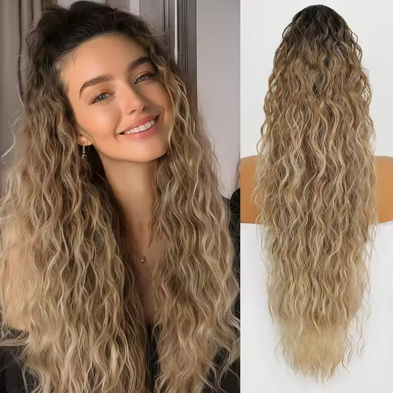 Synthetic Claw Long Wavy Ponytail Extension Black Brown 18-30" Curly Pony Tail Clip in Hair Extensions Fluffy Natural Looking - Image 12
