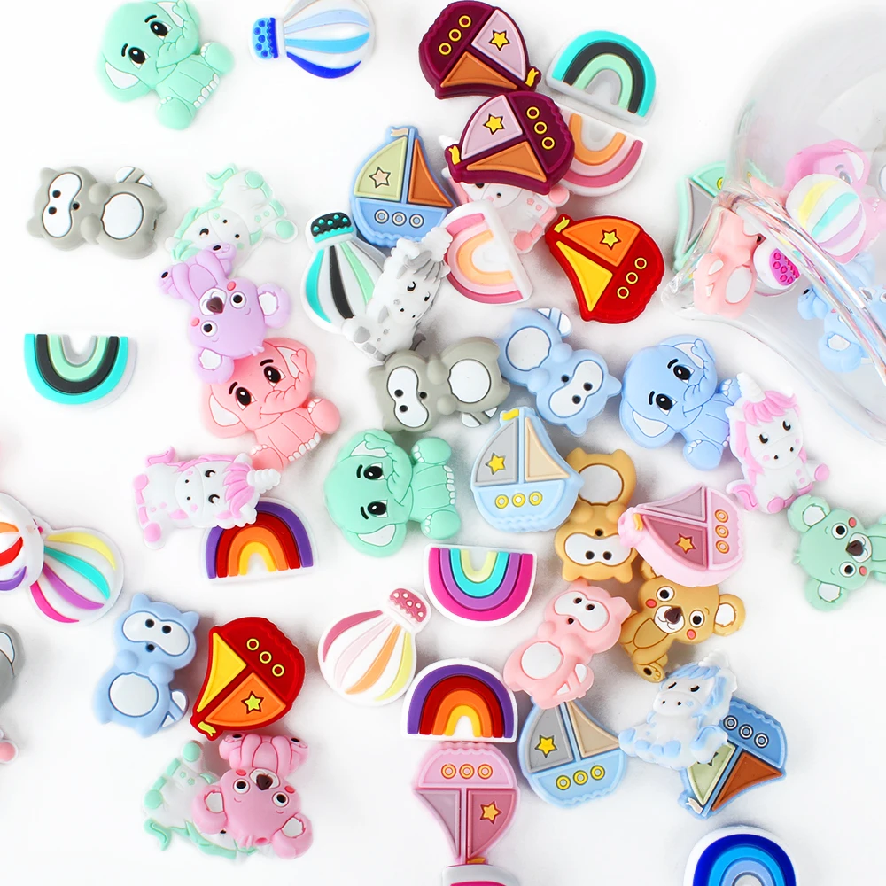 10Pcs Baby Silicone Beads Cartoon Love Stars Bow Koala Animal Silicone Beads Food Grade BPA Free DIY Pacifier Chain Accessories