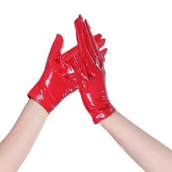 Guanti lunghi/corti in pelle verniciata da donna Sexy PVC effetto bagnato da donna lucido nero rosso da sera guanti da sera in PU Cosplay Gothic Clubwear