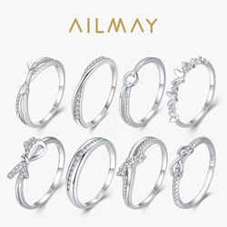 Ailmay Fashion 925 Sterling Silver Romantic Bowknot Stackable Shiny CZ Finger Ring For Women Fine Jewelry Valentine's Day Gift