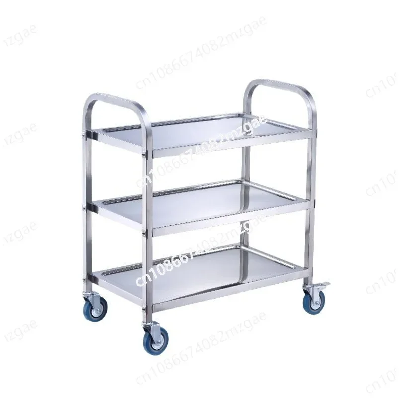 

Stainless Steel Dining Cart, Commercial Hotel Trolley, Three-layer Food Collection Cart, Movable Delivery Cart