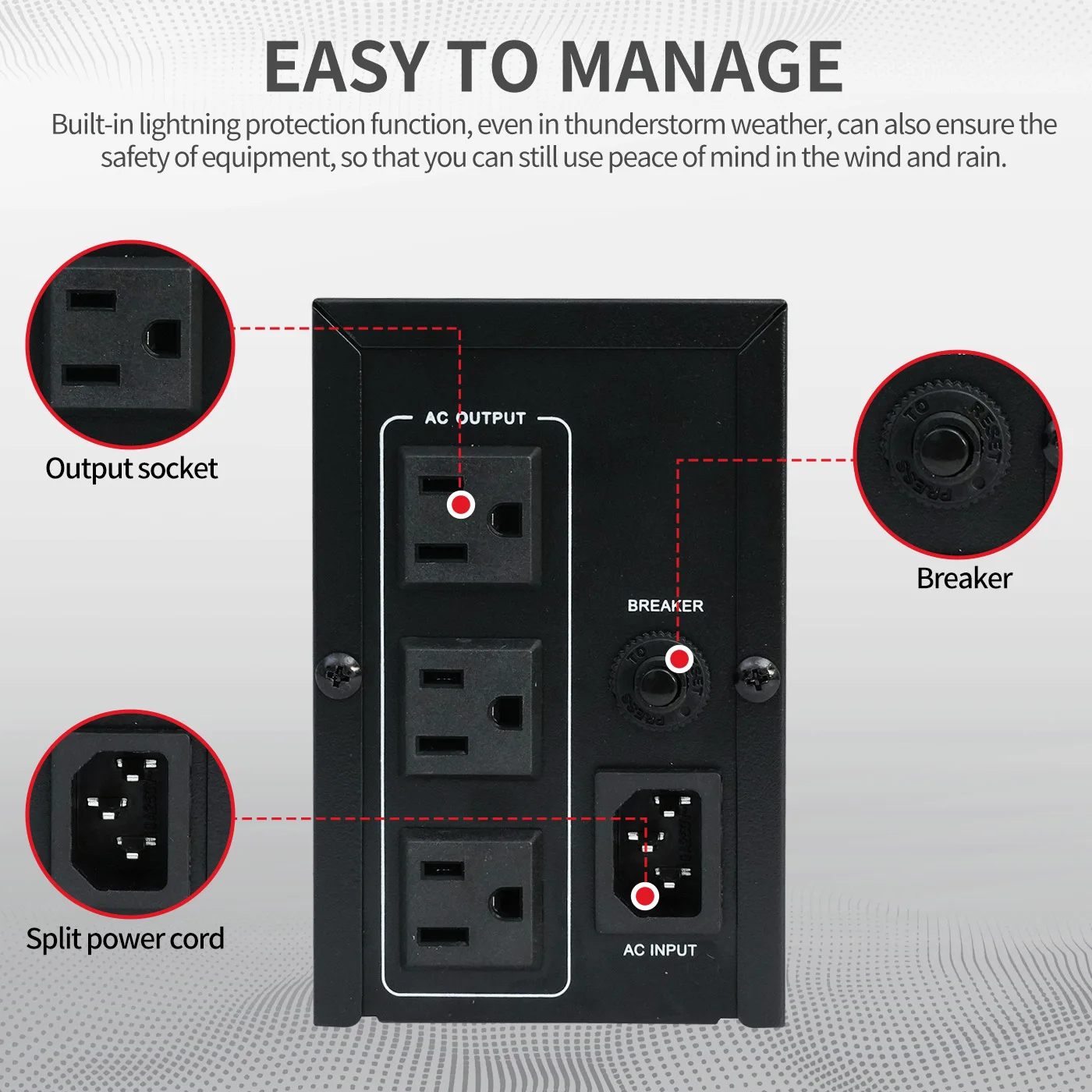 1000VA/600W 120V UPS Power Supply Battery Standby Power with 3 Outlets and LCD Display Surge Protector for Home and Office