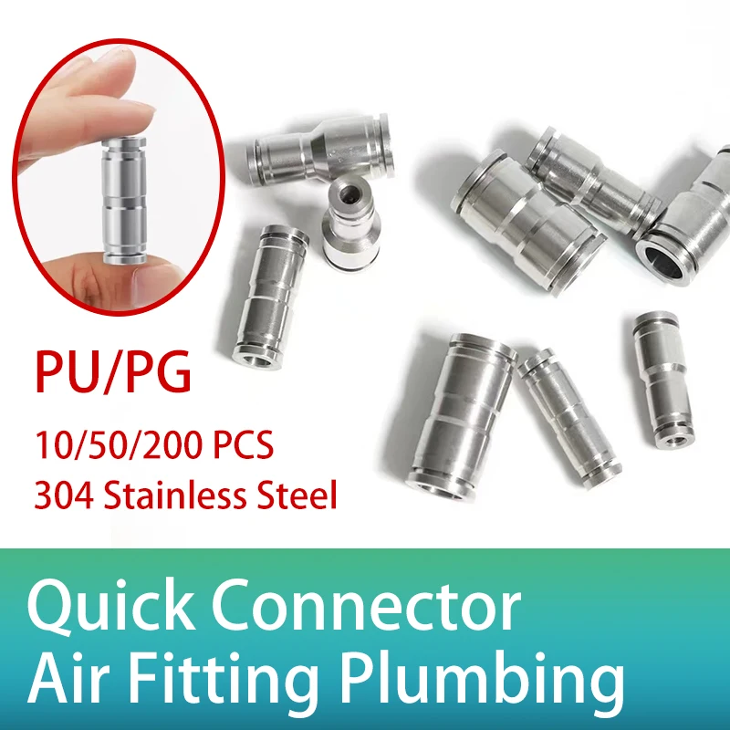 

Pneumatic PU/PG Straight Connector 4-12mm OD Air Hose Reducing 8-6mm 304 Stainless Push In Quick Connector Air Fitting Plumbing