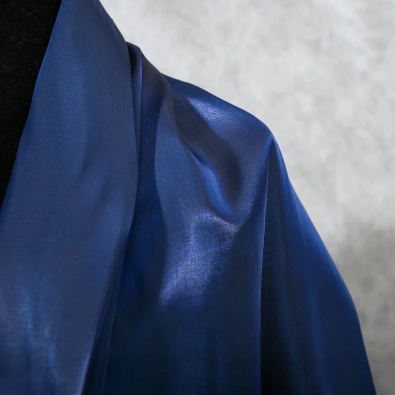 Navy Blue Gradient Electric Light Deep Blue Glass Fabric Delicate Silk Smooth Drape Shirt Dress Hanfu Fabric