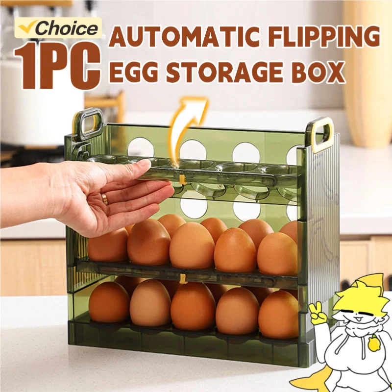 Food Storage Plastic - กล่องเก็บไข่ 1 ชิ้นพร้อมตัวจับเวลา เหมาะสำหรับวางบนเคาน์เตอร์และตู้เย็น ชั้นวางไข่แบบพับได้เพื่อการจัดเก็บที่สดใหม่และเป็นระเบียบ