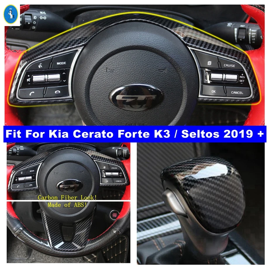 

Car Gear Shift Head Knob Steering Wheel Frame Cover Trim For Kia Cerato Forte K3 / Seltos 2019 - 2023 Carbon Fiber Accessories