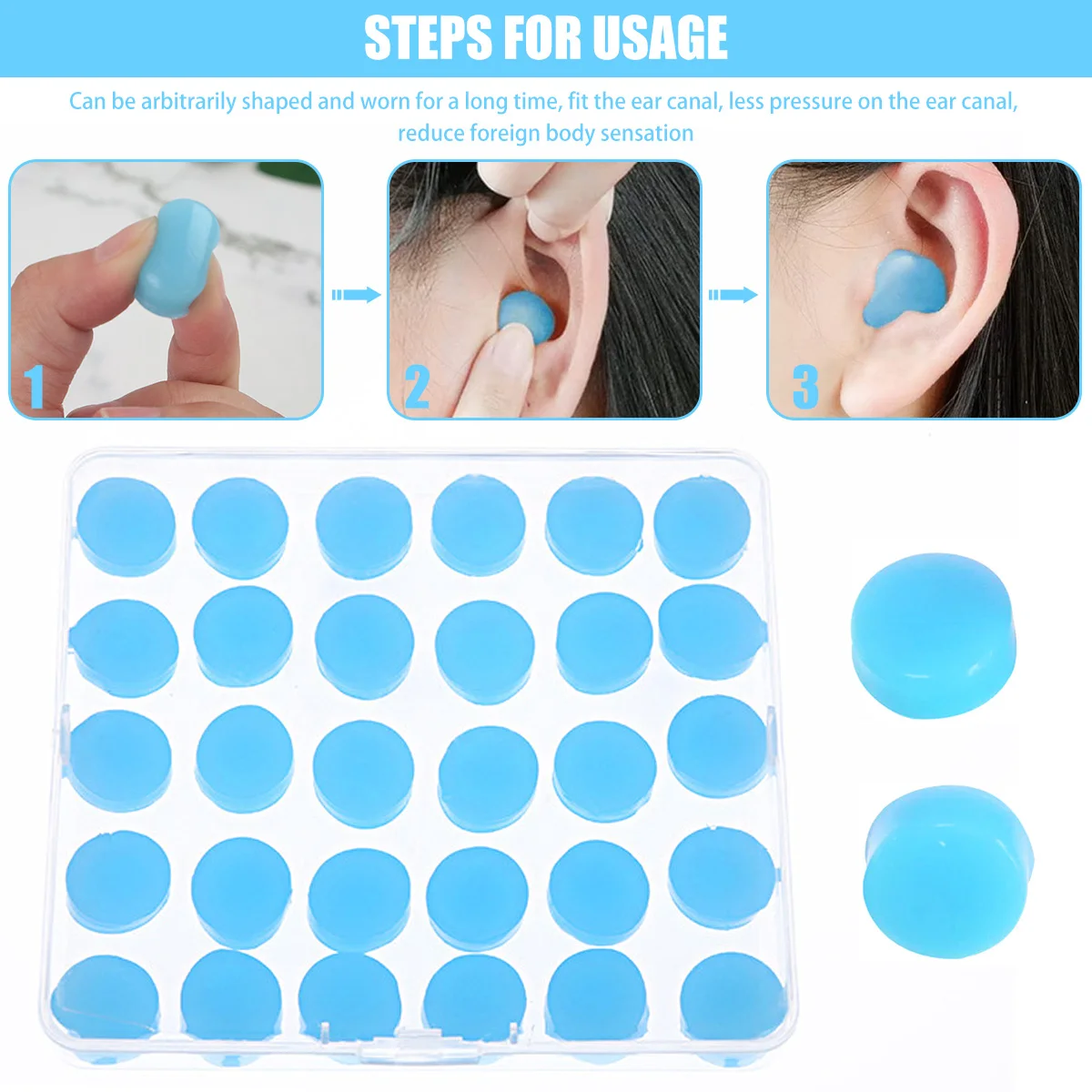 30pcs Silicone Ear Plugs Reusable Silicone Earplugs for Sleeping Swimming Traveling Working Noise Reduction Flexible Ear Plugs