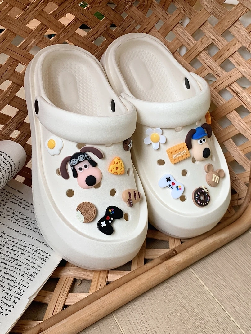 Man Women Garden Shoes Fun DIY Cute Dog Hole Slippers For Women Anti Slip Thick Soles Parent-child 2024 Summer Beach Sandals