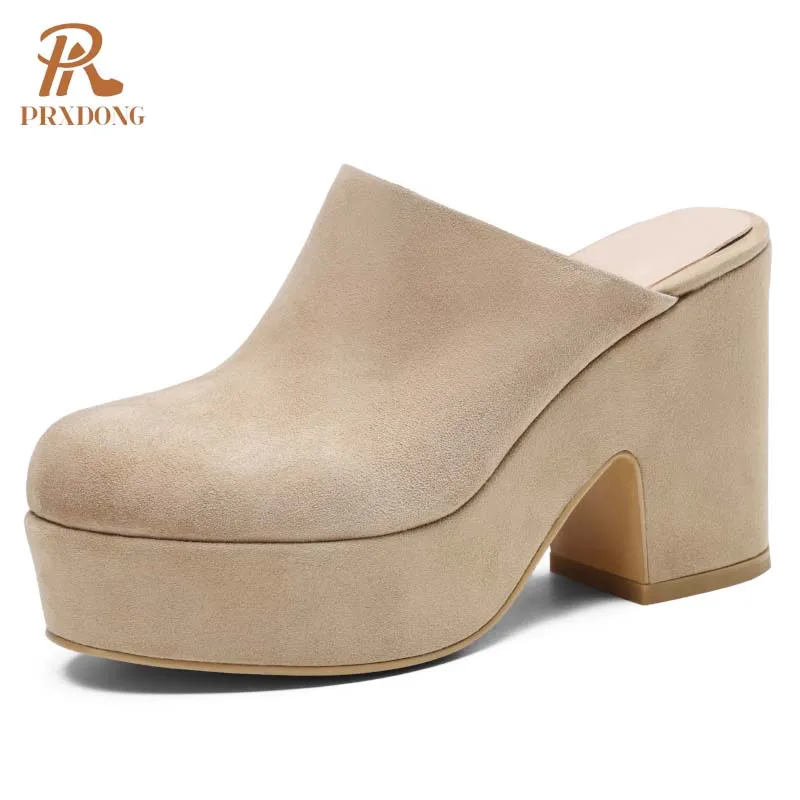 PRXDONG nouvelle marque printemps été chaussures talons hauts épais bout ouvert plate-forme noir abricot robe fête décontracté dame pompes taille 34-39