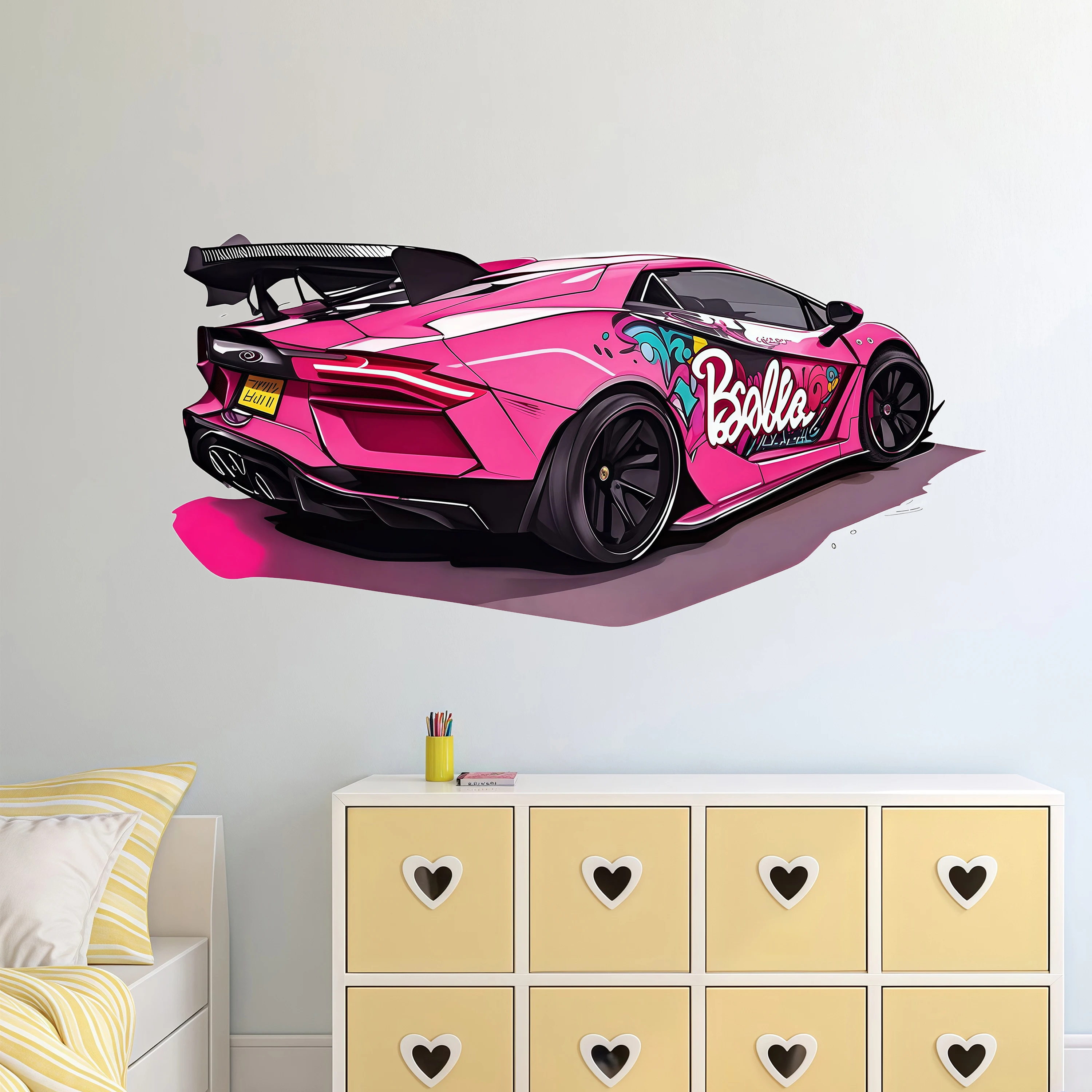Pink handsome cool sports car princess style queen style room decoration door sticker bedroom living room decoration wallpaper s