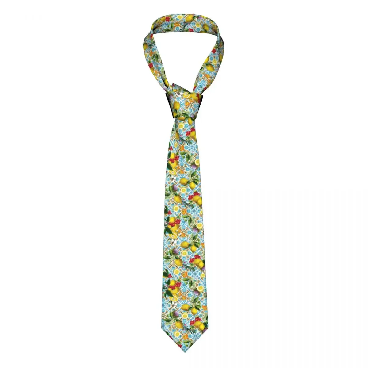 

Formal Sicilian Lemons And Romantic Tiles Neck Tie Men's Custom Silk Citrus Fruit Painting Necktie for Business Cravat