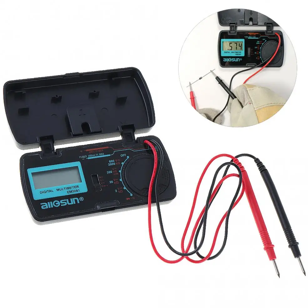 Imagem -03 - Mini Display Lcd Multímetro Digital com um Par Caneta de Teste para Medição dc Tensão ac e dc Atual Resistência Em3081