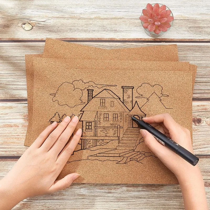 4PCS 11.8x8.26 Inch Cork Sheets Cork Board with Adhesive Back (8.5mm Thick) for Coaster Wall decoration Party and DIY Crafts