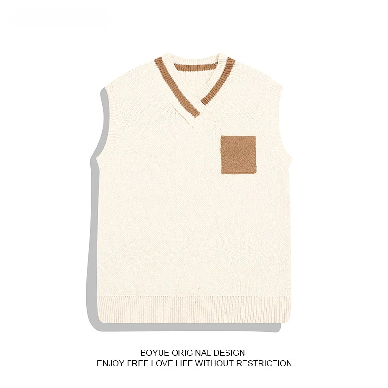 

Boyue Casual Knitted Vest Men's Warmth Contrast Color Spring Autumn Leisure Japanese Sle Sweater oulder Trend Loose Fit
