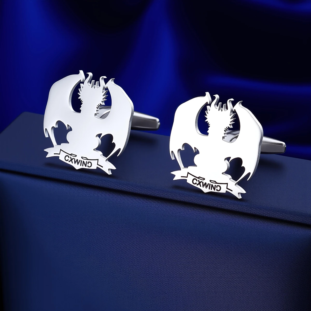 Customized Name Men's Dragon Silhouette Cufflinks Custom Suit Shirt Stainless Steel Buttons Sports Jewelry Gifts