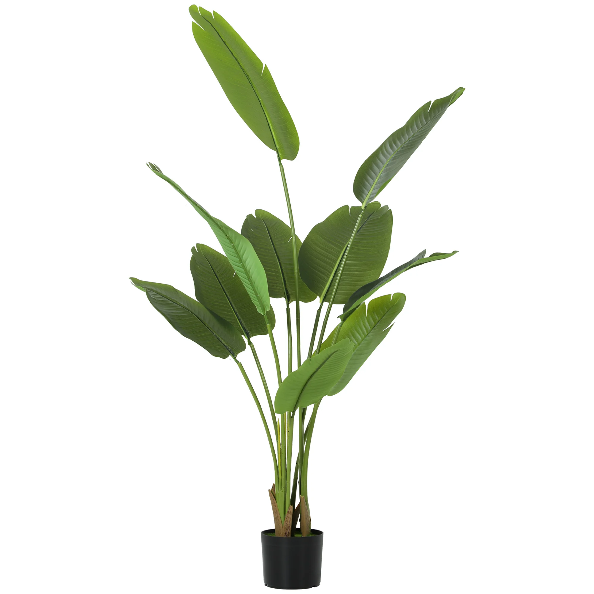HOMCOM Planta Artificial Decorativa Bananera Artificial con Maceta y Hojas Árbol Plástico de Interior y Exterior