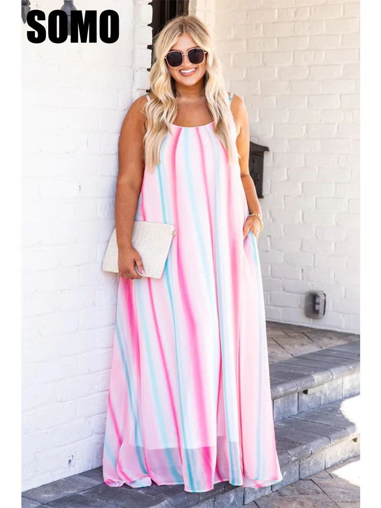 

SOMO Plus Size Women Sling Floral Long Dresses Summer Boho Sleeveless Party Beach Floarl Print Maxi Dress Wholesale Dropshipping