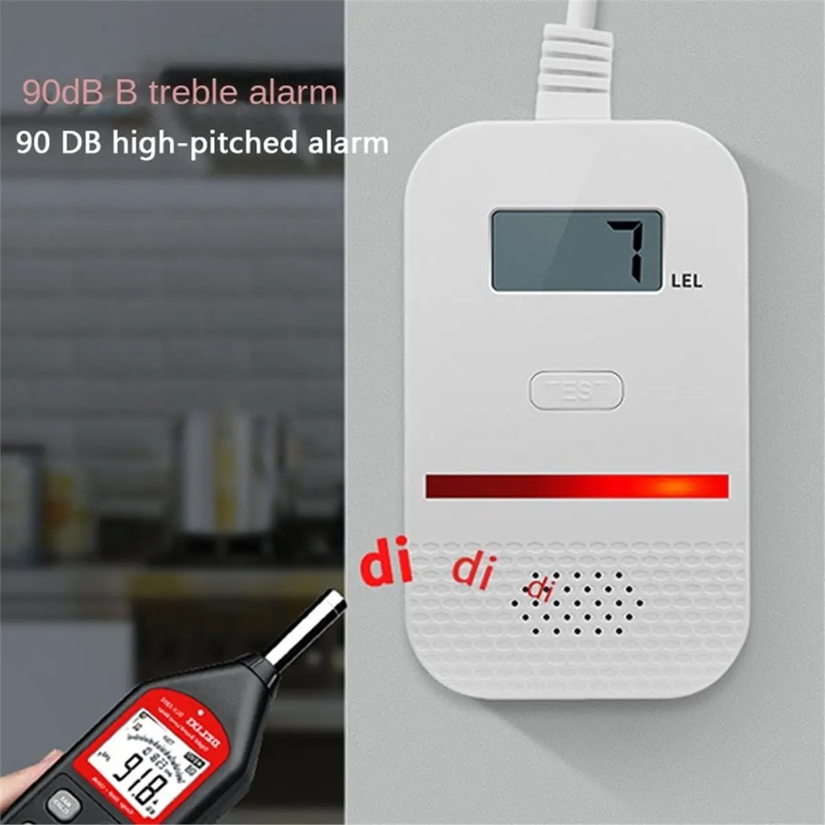 Portable Household Gas Alarm Natural Gas Detector LCD Display Combustible Gas Alarm US Plug