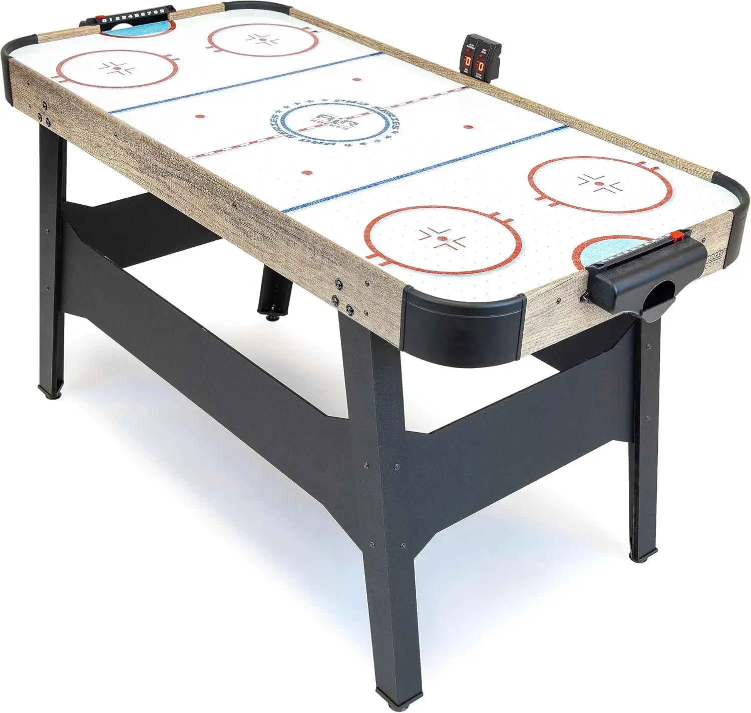 Zoll-Airhockey-Arcade-Tisch für Kinder und Erwachsene – inklusive 2 Drückern, 3 Pucks, Wechselstrommotor und LED-Anzeigetafel – Eiche oder